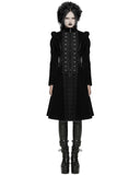 Punk Rave Womens Gothic Velvet Embellished Mid Length Military Coat - Black