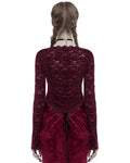 Punk Rave Womens Elegant Floral Lace V-Neck Top - Red