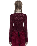 Punk Rave Womens Elegant Floral Lace V-Neck Top - Red