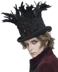 Devil Fashion Mens Beaded & Feathered Gothic Top Hat