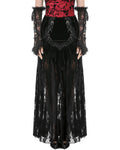 Dark In Love Womens Long Victorian Gothic Ruffled Velvet & Lace Maxi Skirt