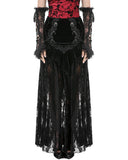 Dark In Love Womens Long Victorian Gothic Ruffled Velvet & Lace Maxi Skirt