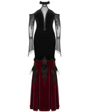 Punk Rave Womens Dark Regency Gothic Velvet & Mesh Evening Dress - Black & Red