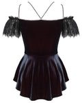 Devil Fashion Womens Gothic Lace Applique Off-Shoulder Top - Black & Red