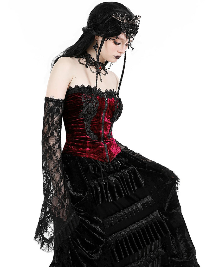 Dark In Love Romantic Gothic Vampire Velvet & Lace Blouse Top