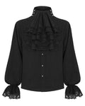 Devil Fashion Mens Gothic Jacquard Poet Shirt & Cravat Tie - Black