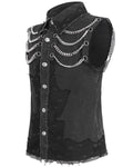 Devil Fashion Mens Wasteland Punk Destroyed Mesh Chained Sleeveless Vest Shirt