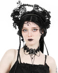 Dark In Love Elegant Gothic Beaded & Chained Lace Choker Necklace - Black