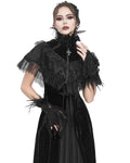 Eva Lady Dark Devore Baroque Gothic Feathered Velvet Shrug Cape