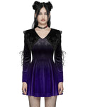 Punk Rave Womens Gothic Velvet Mini Dress With Oversize Embellished Collar - Purple & Black Gradient