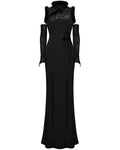 Punk Rave Womens Gothic Embossed Rose Velvet & Faux Fur Cheongsam Dress - Black