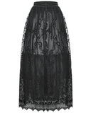 Dark In Love Womens Baroque Gothic Flocked Damask Mesh Maxi Skirt