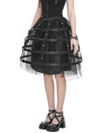 Devil Fashion Womens Gothic Punk Lolita Caged Mesh 2 Piece Crinoline Hoop Skirt