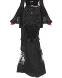 Eva Lady Dark Devore Baroque Gothic Velvet Chained Mermaid Skirt - Black