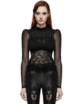 Punk Rave Womens Ornate Gothic Lace & Mesh Blouse Top