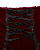 Punk Rave Womens Baroque Gothic Rose Embroidered Velvet Fishtail Skirt - Red & Black