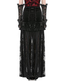 Dark In Love Womens Long Victorian Gothic Ruffled Velvet & Lace Maxi Skirt