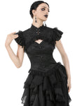 Dark In Love Womens Gothic Jacquard & Lace Keyhole Blouse Top
