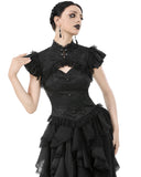 Dark In Love Womens Gothic Jacquard & Lace Keyhole Blouse Top
