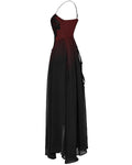 Punk Rave Daily Life Long Gothic Lace Applique Maxi Dress - Red & Black Gradient