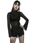 Punk Rave Womens Gothic Split Sheer Skull Mesh Top