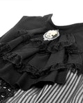 Dark In Love Dark Preppy Corporate Gothic Lace Cravat Pinstripe Mini Dress - Grey & Black