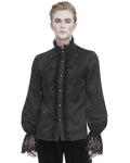 Devil Fashion Mens Gothic Jacquard & Lace Applique Poet Shirt