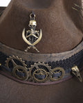 Devil Fashion Mens Steampunk Stetson Feathered Cowboy Hat - Brown