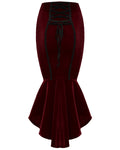 Punk Rave Womens Baroque Gothic Rose Embroidered Velvet Fishtail Skirt - Red & Black