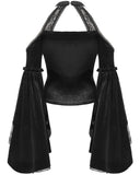 Dark In Love Womens Romantic Gothic Velvet & Lace Teardrop Cutout Blouse Top