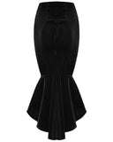 Punk Rave Womens Baroque Gothic Rose Embroidered Velvet Fishtail Skirt - Black