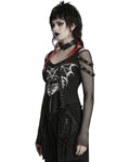 Punk Rave Womens Gothic Vampire Bat Printed Top With Fishnet Sleeves