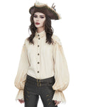 Devil Fashion Womens Gothic Steampunk Pirate Shirt Blouse Top Vintage Off-White