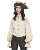 Devil Fashion Womens Embellished Steampunk Gothic Pirate Shirt - Vintage Off-White