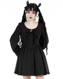 Dark In Love Gothic Lolita Skull Bat Wing Dress - Black & Red Stripe