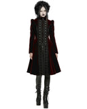 Punk Rave Womens Gothic Velvet Embellished Mid Length Military Coat - Red