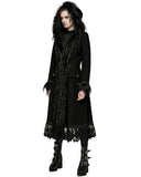 Punk Rave Womens Gothic Winter Fur & Lace Trimmed Hooded Coat - Extended Size Range