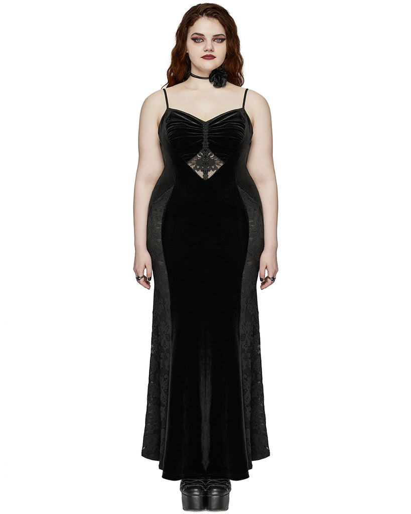 Punk Rave Plus Size Womens Gothic Velvet & Lace Dark Hearts Maxi Dress