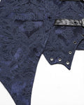 Punk Rave Mens Dark Victorian Gothic Damask Jacquard Waistcoat Vest - Blue