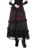 Dark In Love Womens Long Gothic Spliced Lace Maxi Skirt - Red & Black