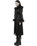 Punk Rave Womens Long Gothic Damask & Faux Fur Hooded Coat