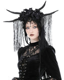 Dark In Love Womens Gothic Fringed Horns Fascinator Tiara