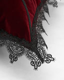 Punk Rave Gothic Home Lace Applique Filled Cushion - Red Velvet