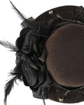 Devil Fashion Steampunk Roses Mini Bowler Hat Hair Barrette - Brown