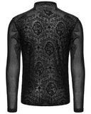 Punk Rave Mens Gothic Skull Cameo Mesh Long Sleeve Tee