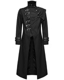 Punk Rave Mens Long Gothic CyberPunk Asymmetric Shoulder Armour Trench Coat