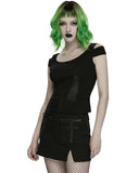 Punk Rave Womens Apocalyptic Gothic Studded Mesh Inset T-Shirt Top