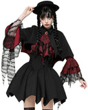 Dark In Love Womens Gothic Batwing Cameo Capelet Shrug - Black & Red