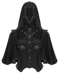 Eva Lady Dark Gothic Velvet Hooded Shrug Cloak Top - Black