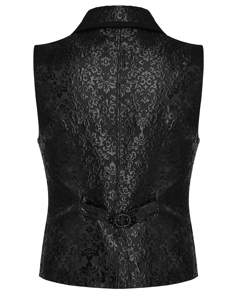 Devil Fashion Men's Gothic Steampunk Waistcoat – Black Gold Brocade Vest For Aristocrat Style
